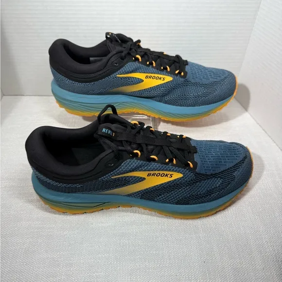 Size 12 Brooks Revel 7 Hybrid Running Shoe in Storm Blue/Black/Orange