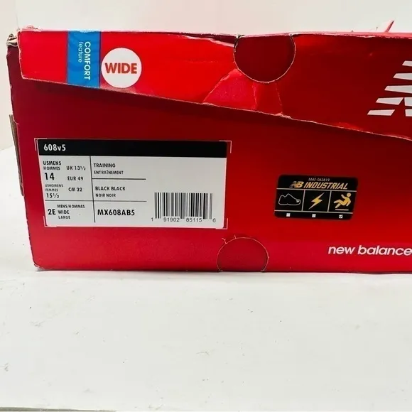 SIZE 14 New Balance 608v5 Mens Wide Fit Slip Resistant Work Shoes‎ Black
