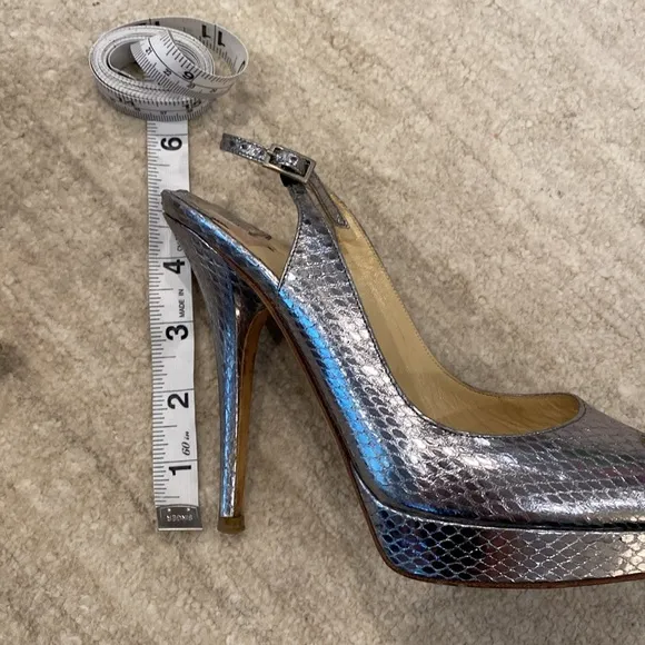 Size 35.5 Jimmy Choo Silver Peeptoe Slingback Heels