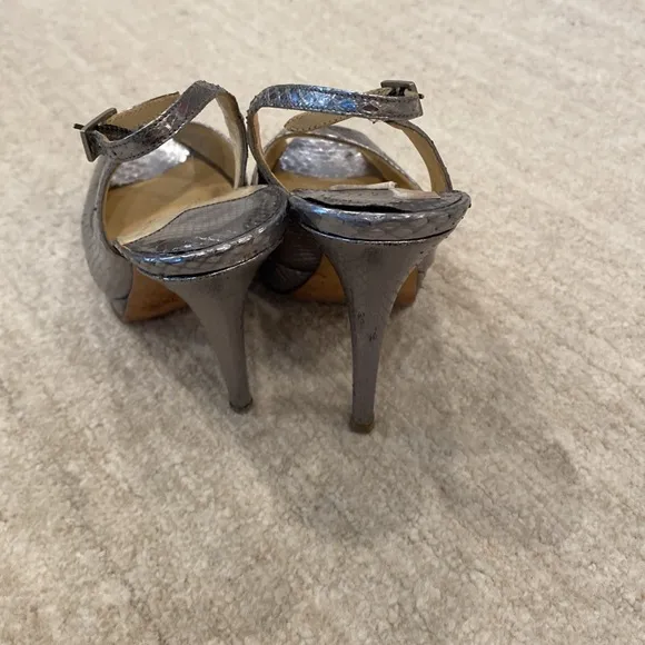 Size 35.5 Jimmy Choo Silver Peeptoe Slingback Heels