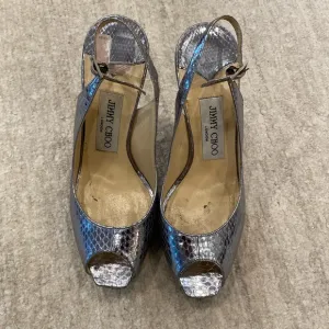 Size 35.5 Jimmy Choo Silver Peeptoe Slingback Heels