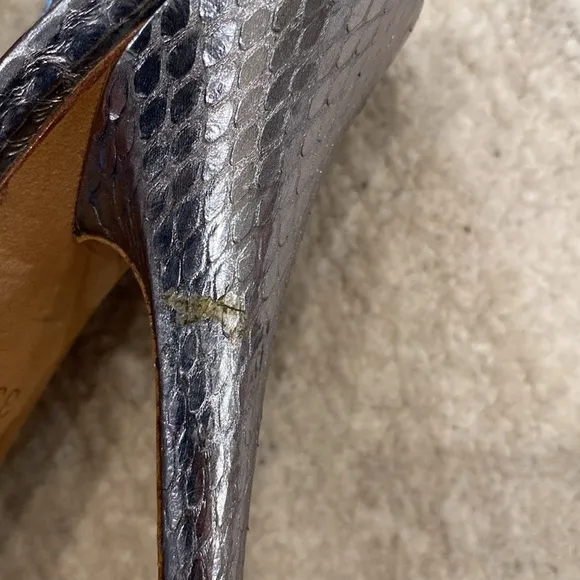 Size 35.5 Jimmy Choo Silver Peeptoe Slingback Heels