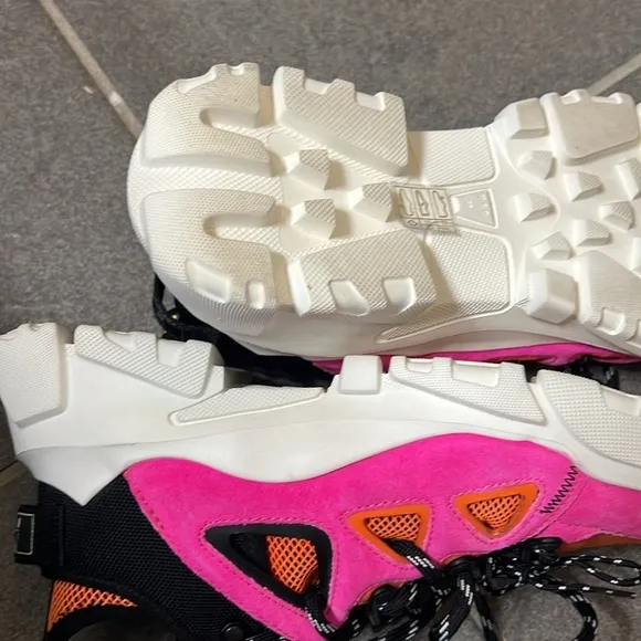 Size 6.5 MCQ by Alexander McQueen Orbyt Mid  Sneakers Fuchsia And Orange suede