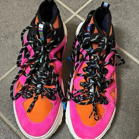 Size 6.5 MCQ by Alexander McQueen Orbyt Mid  Sneakers Fuchsia And Orange suede