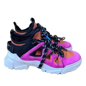 Size 6.5 MCQ by Alexander McQueen Orbyt Mid  Sneakers Fuchsia And Orange suede