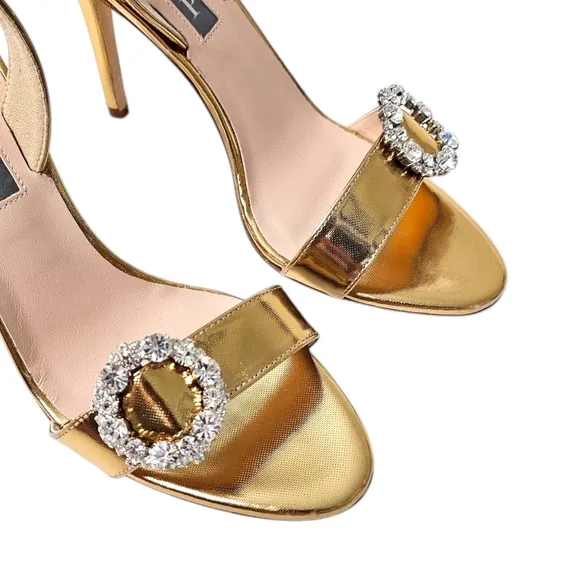 SJP by Sarah Jessica Parker Dish Slingback Sandal Heel in Gold Mirror Size EU 37
