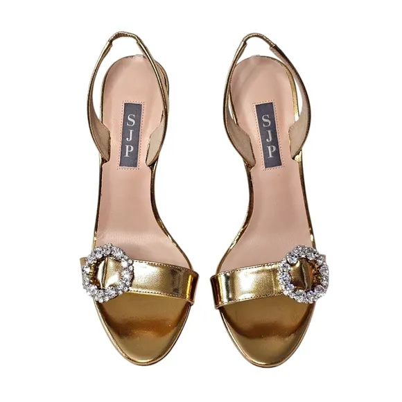 SJP by Sarah Jessica Parker Dish Slingback Sandal Heel in Gold Mirror Size EU 37