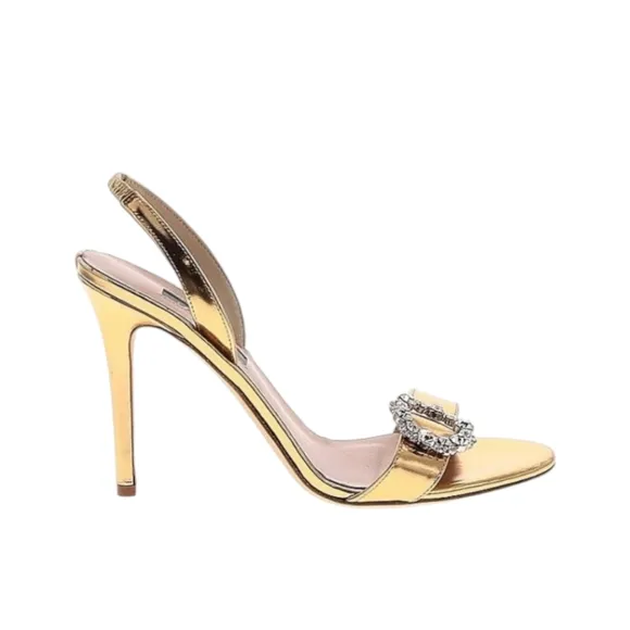 SJP by Sarah Jessica Parker Dish Slingback Sandal Heel in Gold Mirror Size EU 37