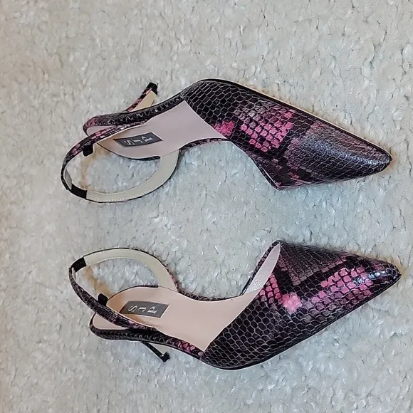SJP Pink Gray Black Kitten Heel Sling Backs Size 37.5