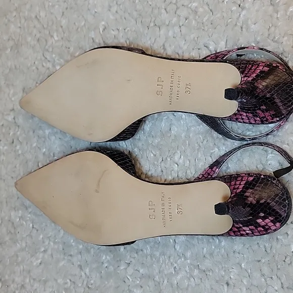 SJP Pink Gray Black Kitten Heel Sling Backs Size 37.5