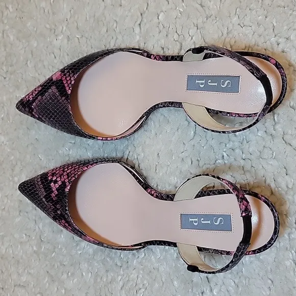 SJP Pink Gray Black Kitten Heel Sling Backs Size 37.5