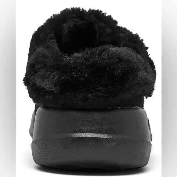 SKECHERS BLACK SLIP ON FAUX FUR CLOGS