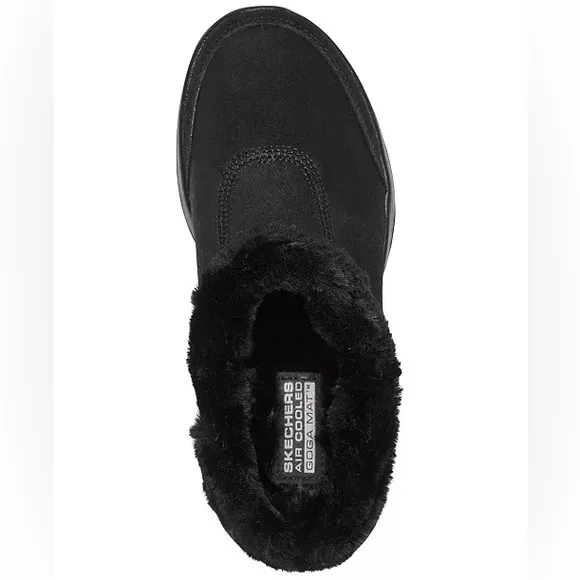 SKECHERS BLACK SLIP ON FAUX FUR CLOGS