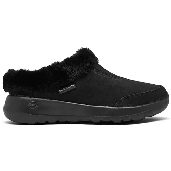 SKECHERS BLACK SLIP ON FAUX FUR CLOGS