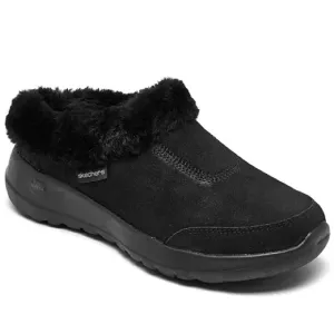 SKECHERS BLACK SLIP ON FAUX FUR CLOGS