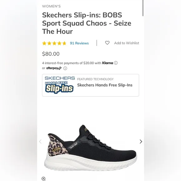 SKECHERS Bobs Sport Slip Ins in black and leopard heel accent