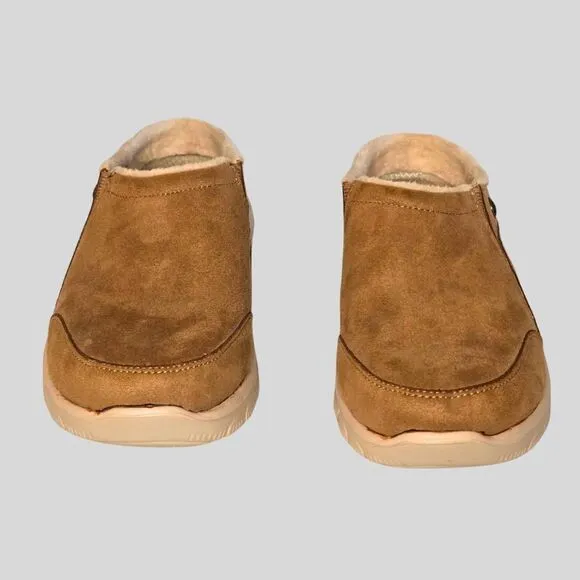 Skechers Easy Going Clogs Women’s 9 Slip-On Suede Faux Fur Memory Foam Mules Tan