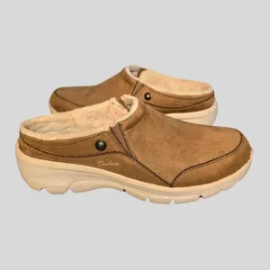 Skechers Easy Going Clogs Women’s 9 Slip-On Suede Faux Fur Memory Foam Mules Tan