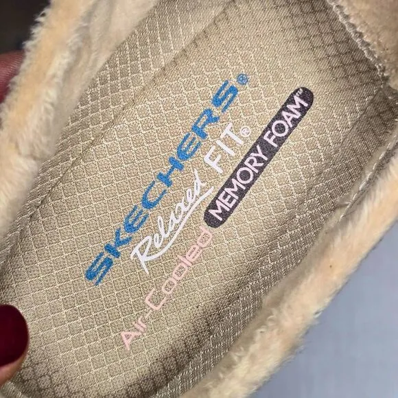 Skechers Easy Going Clogs Women’s 9 Slip-On Suede Faux Fur Memory Foam Mules Tan