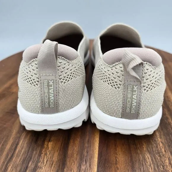 Skechers Go Walk Shoes Women's 7.5 Wide Taupe Slip On Comfort Walking Sneakers