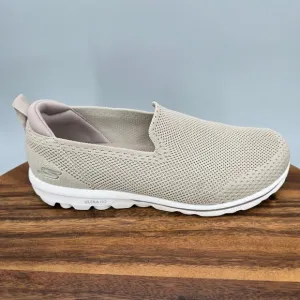 Skechers Go Walk Shoes Women's 7.5 Wide Taupe Slip On Comfort Walking Sneakers