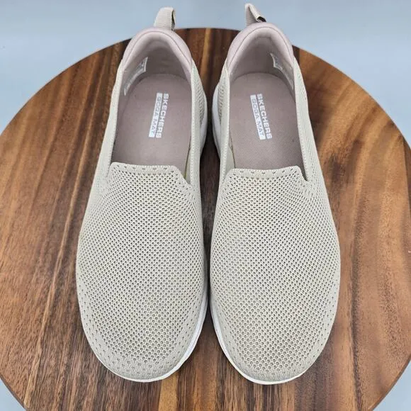 Skechers Go Walk Shoes Women's 7.5 Wide Taupe Slip On Comfort Walking Sneakers