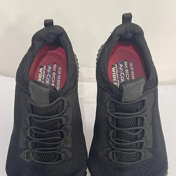 Skechers Slip Resistant Work Shoes Womens 9 WIDE Black Pull On Memory Foam