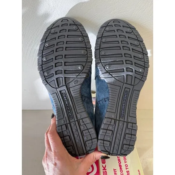 Skechers Womens Navy Suede Bikers Alumni Slip Ons Size 11W Comfort‎ Memory Foam