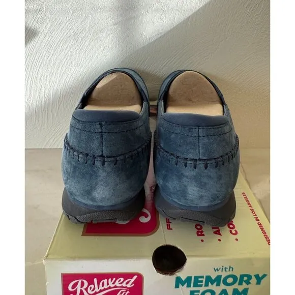 Skechers Womens Navy Suede Bikers Alumni Slip Ons Size 11W Comfort‎ Memory Foam