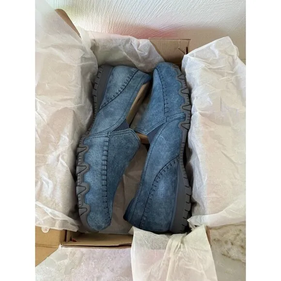 Skechers Womens Navy Suede Bikers Alumni Slip Ons Size 11W Comfort‎ Memory Foam