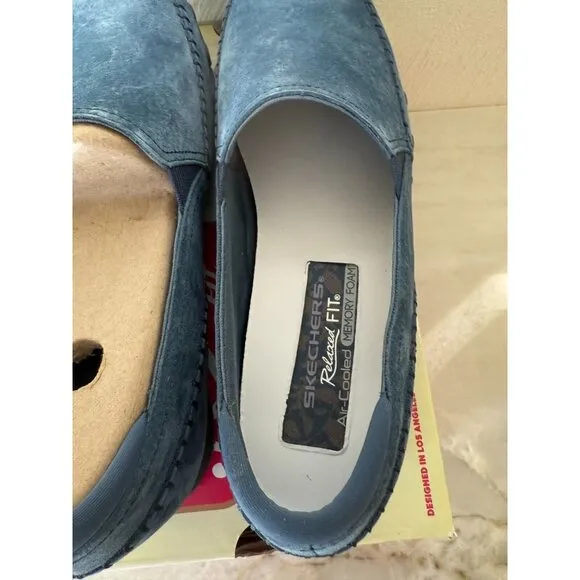 Skechers Womens Navy Suede Bikers Alumni Slip Ons Size 11W Comfort‎ Memory Foam