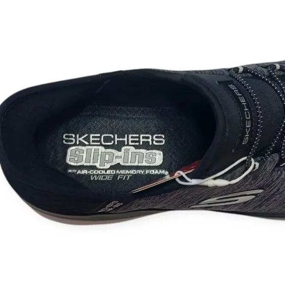 Skechers Women's Slip-ins Black/White Sneakers Heel Pillow Size:10.5 Wide NIB