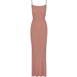 SKIMS Ribbed Long Slip Dress In Rose Clay