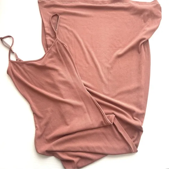 SKIMS Ribbed Long Slip Dress In Rose Clay