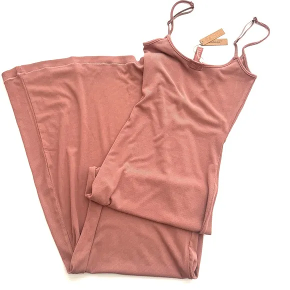 SKIMS Ribbed Long Slip Dress In Rose Clay
