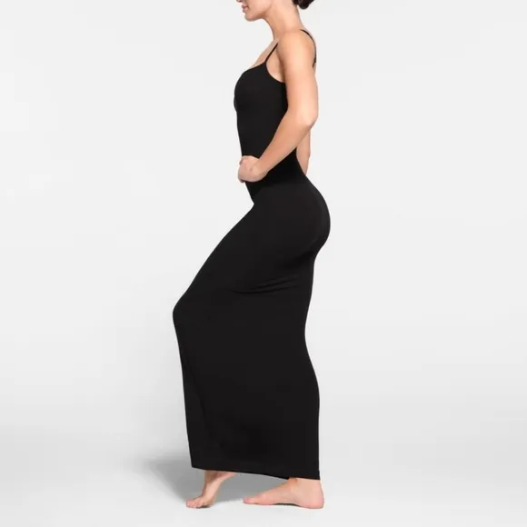 Skims Soft Lounge Long Slip Dress Maxi Dress Onyx Black Small NWT