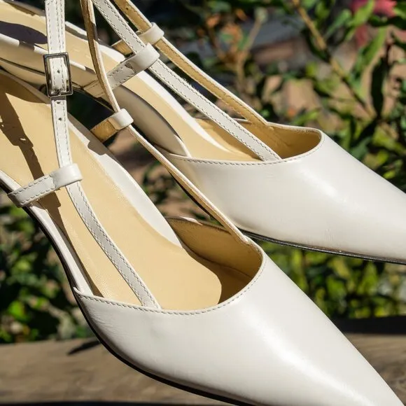 Sling Fling High White Heels – 55mm Leather Slingback Pumps, Comfortable