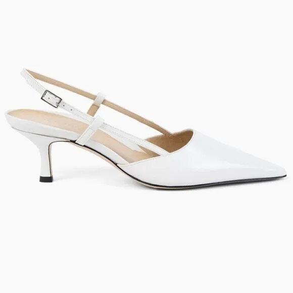 Sling Fling High White Heels – 55mm Leather Slingback Pumps, Comfortable