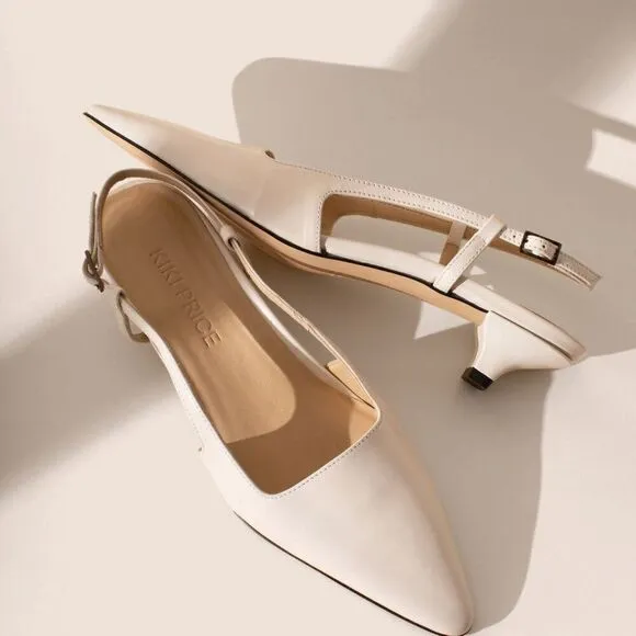 Sling Fling Low Slingback Heels by Kiki Price – White