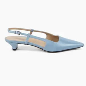 Sling Fling Low Slingback Kitten Heels by Kiki Price – Pale Blue