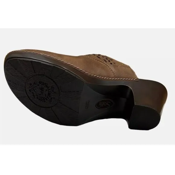 Sofft Laina Women's Open Back Leather Clogs Size 7.5-9 Mocha/Brown Arch Support