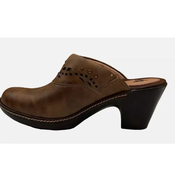 Sofft Laina Women's Open Back Leather Clogs Size 7.5-9 Mocha/Brown Arch Support