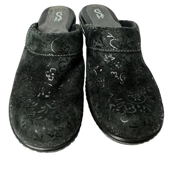 Soft Walk Black Floral Leather Upper Clogs Women’s Size 8.5
