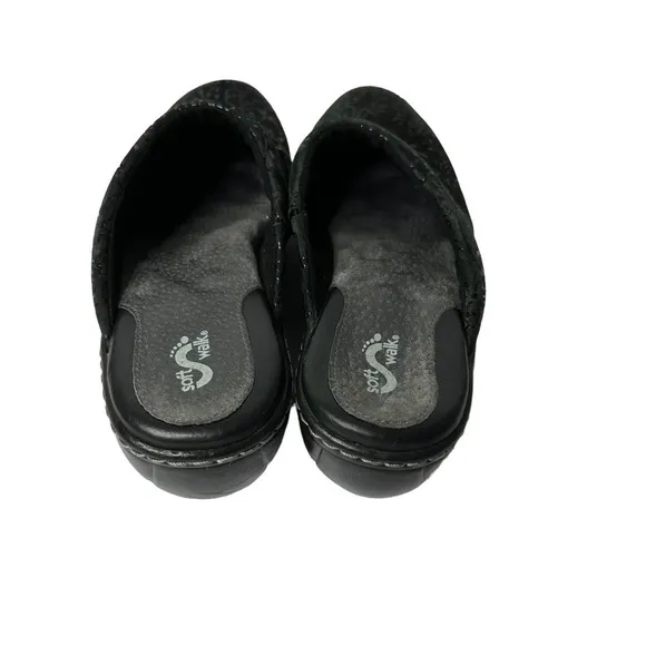 Soft Walk Black Floral Leather Upper Clogs Women’s Size 8.5