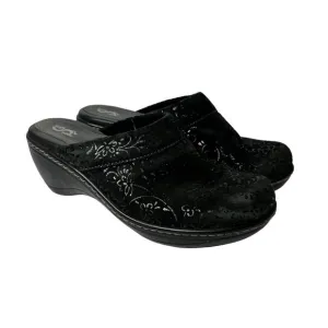 Soft Walk Black Floral Leather Upper Clogs Women’s Size 8.5