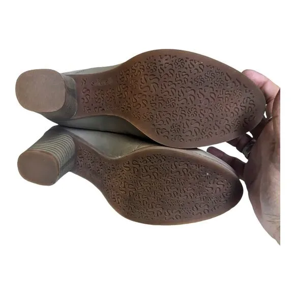 Soft Walk Keya Leather Block Heel Mules Taupe Women's Comfort Size 10W