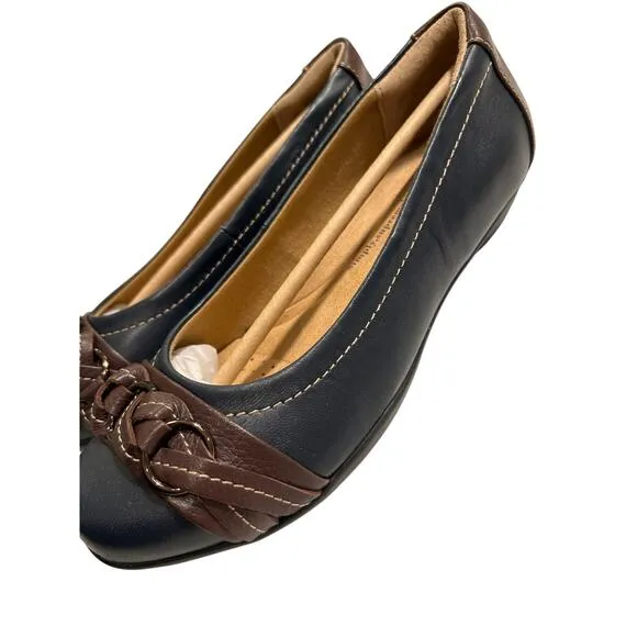 Softspots Posie Women's Blue Leather Flats Size 7W Cushioned Casual