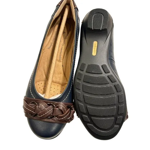 Softspots Posie Women's Blue Leather Flats Size 7W Cushioned Casual