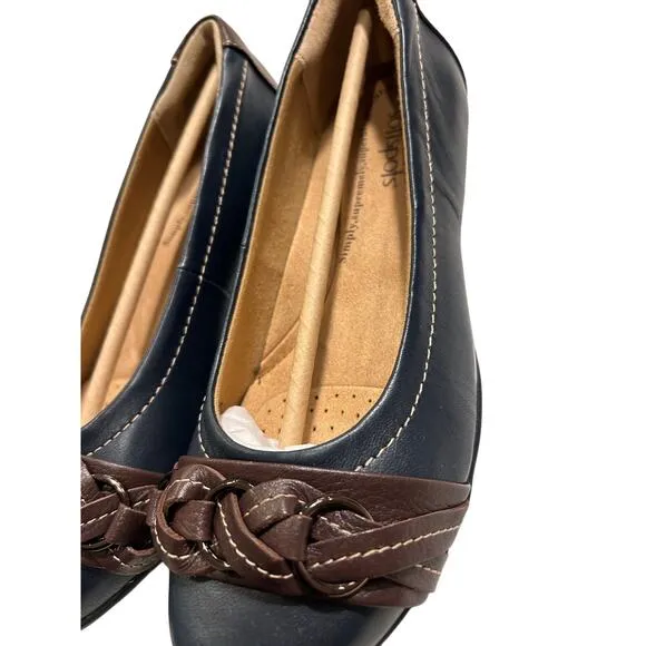 Softspots Posie Women's Blue Leather Flats Size 7W Cushioned Casual