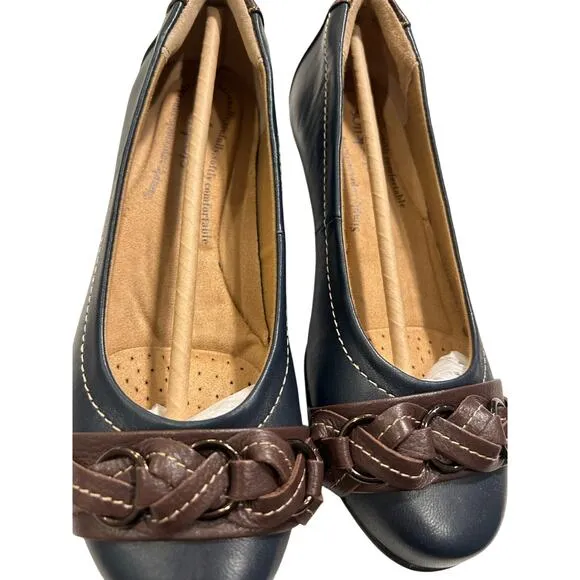 Softspots Posie Women's Blue Leather Flats Size 7W Cushioned Casual